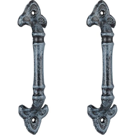 Lot de 2 Poignée de meuble, Fonte de fer, 20 cm, Gris, Pour armoires et tiroirs (1/5)