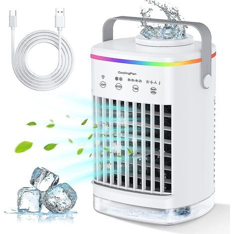 Refroidisseur d'air portable, mini climatiseur 5 en 1, refroidisseur évaporatif mobile personnel, ventilateur de bureau USB-