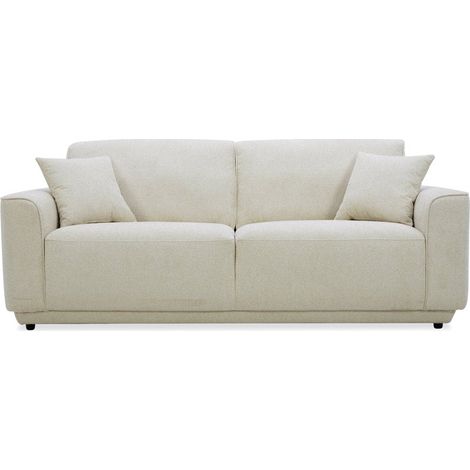 Deco In Paris – Canapé droit 3 places en velours chiné beige – Accoudoirs arrondis – Assise moelleuse – Livré avec 2 coussins assortis