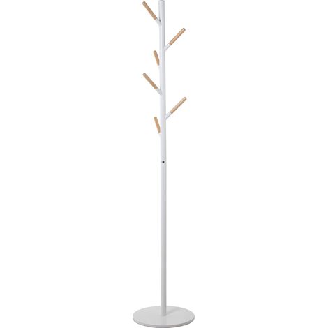 Portemanteau en métal blanc avec 6 boutons en bois naturel avec socle en marbre °34X172 cm, épaisseur : 1,5 cm (1/3)