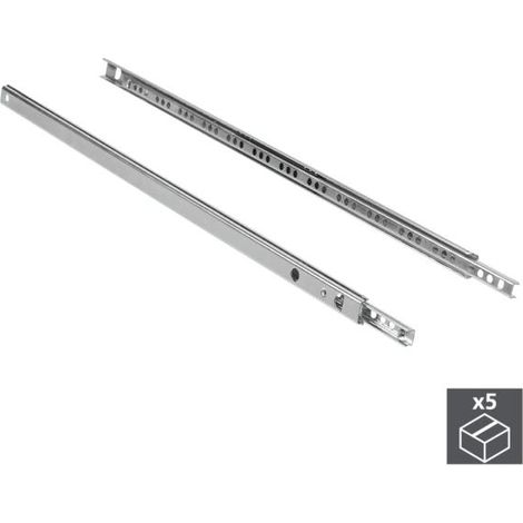 Emuca – Coulisses à billes pour tiroirs – Sortie partielle – Acier zingué – Charge max 10 kg – Lot de 5 paires – Compatibles 182-314 mm
