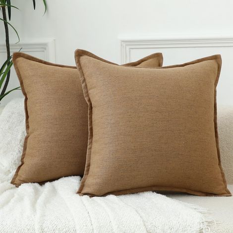 Lot de 2 housses de coussin en lin neutre - 50 x 50 cm - Kaki - Housse de coussin décorative rustique - Style bohème - Décoration d'intérieur - Pour salon, canapé, voiture (1/5)