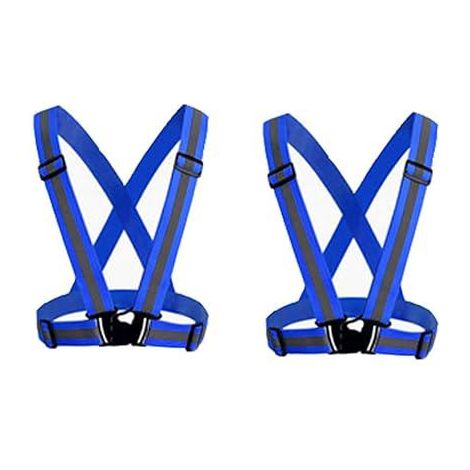 Lot de 2 gilets de sécurité réfléchissants bleus pour adulte et enfant, veste de travail ajustable à haute visibilité, équipement de sport pour course à pied (1/5)