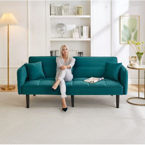 Sofá cama reclinable de terciopelo para hogar pequeño OKMYHOME (1/4)
