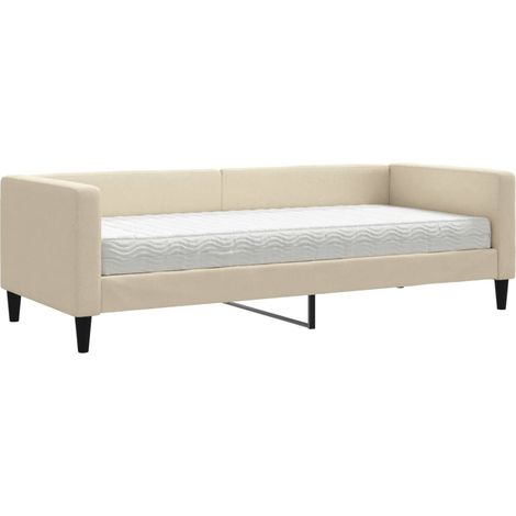 Lit simple Lit adulte Lit de jour avec matelas crème 80x200 cm tissu (1/5)