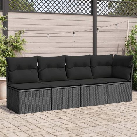 Canapé de jardin avec coussins 4 places-Salon de jardin Sofa extérieur noir résine tressée 935837 (1/5)