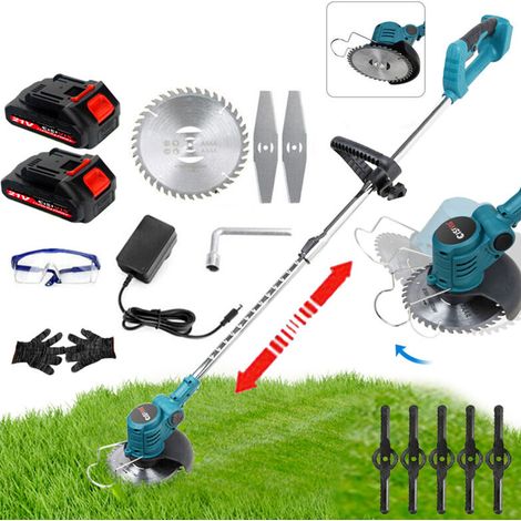 Coupe-bordure électrique sans fil 21V avec 2 batteries 6.0Ah – 3 types de lames – Moteur en cuivre pur