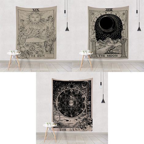 Ensemble de cartes de tarot murales « La Lune », « L'Étoile » et « Le Soleil » (1/4)