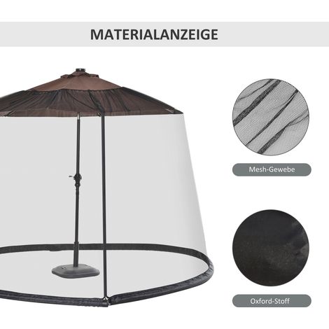 Moustiquaire pour parasol 300 cm, filet anti-moustiques à fermeture éclair, protection insectes pour parasols de jardin terrasse, noir (1/4)
