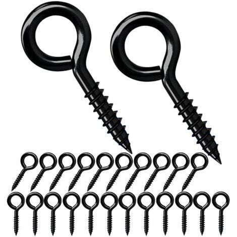 20 Pieces 25mm Eyelet Screw, Self Tapping Ring Screw, Round Eyelets, Metal Hook Screw, for Interior and Exterior Decoration, Black (1/4)