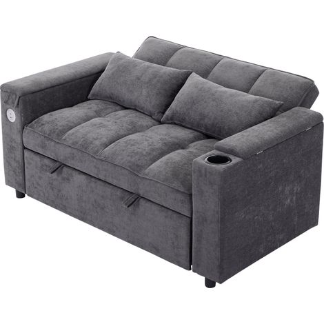 Divano letto estraibile 3 in 1 grigio 140,5 x 74 x 82 cm con USB e porta bicchieri (1/5)