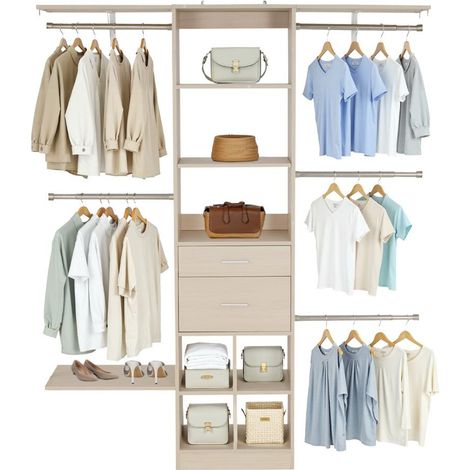 Rangement de chambre avec système de placard, largeur réglable 1100 à 2100 mm, 2 tiroirs, chêne gris (1/5)