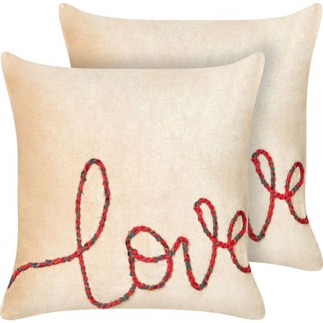 Lote de 2 cojines decorativos fabricados en terciopelo beige 45 x 45 cm Rotala