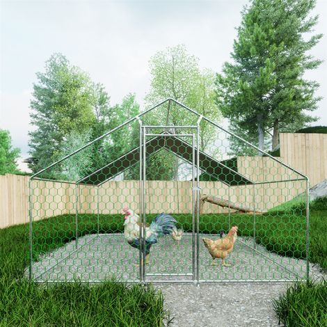 Grande Volière Métal -303x400x200cm -Poulailler Enclos Extérieur Canard Grillage Animaux Oiseaux Jardin Toit Étanche - Argent (1/5)