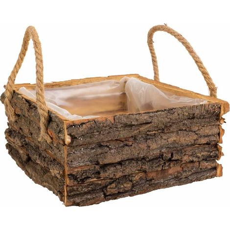 Cesto de madera con asas marrón 25x25x11 (1/5)
