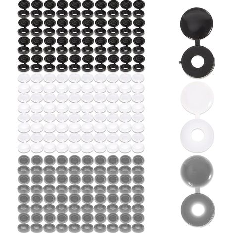 120 Pièces Bouchon à Vis en Plastique, Cache Vis à Charnière pour Les Vis Nombre 6/8, pour Meubles, Placards, Étagères, Blanc/Noir/Gris (1/5)