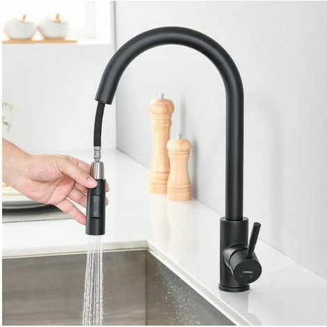 Kitchen Faucet with Pull-Out Spray Matte Black 360° Rotatable Stainless Steel Sink Kitchen Mixer Tap 2 Functions Kitchen Mixer Tap (1/5)