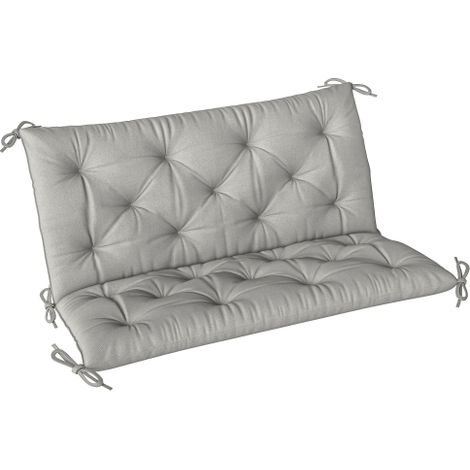 2 Seater Bench Pad, Garden Chair Cushion with Back and Ties for Indoor and Outdoor Use, 98 x 100 cm, Light Grey