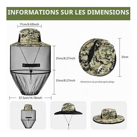 Mosquito Hat, Fisherman Hat, Anti Mosquito Hat, Beekeeper Hat, Mosquito Head Net for Outdoor Hiking, Camping, Gardening, Fishing (1/4)