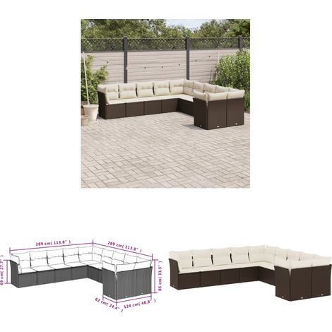 10-tlg. Garten-Sofagarnitur mit Kissen Braun Poly Rattan - Gartensofas - Outdoor Möbel - Lounge Set - Rattan Sofa - Gartenlounge - Home & Living