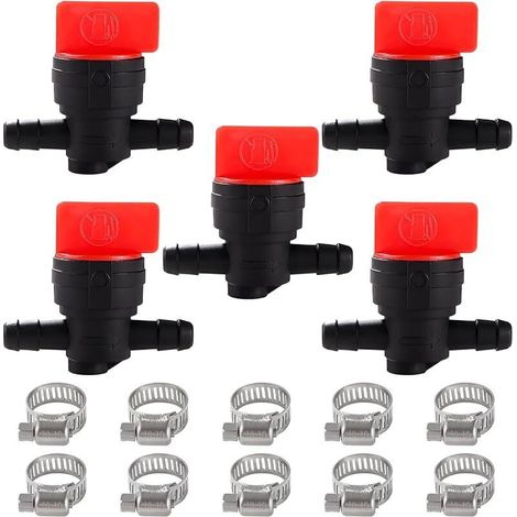 5 Pièces Vanne de Coupure de Carburant 1/4", 6-8 mm Plastique Vannes Carburant en Ligne, avec 10 Pièces Colliers de Serrage, pour Tondeuse à Gazon (1/5)