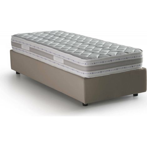 Talamo Italia Einzelbett Amelia, Containerbett mit Stoffbespannung, 100% Made in Italy, Frontöffnung, inklusive Matratze Cm 80x190, Turteltaube