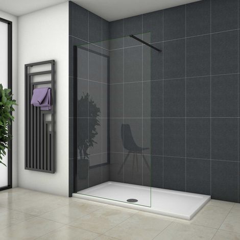 Mamparas de Ducha Pantalla Panel Fijo Perfil Negro Mate Cristal Antical 8mm Barra2 90cm - 70x200cm