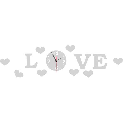 Horloge murale sans cadre en miroir argenté autocollante DIY décoration salon chambre