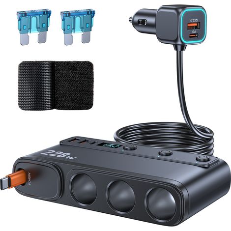 Adaptador Cigüeñal - 9 En 1 - 210 W - Entrada 12 V/24 V - 5 Puertos USB - 3 Salidas Cigüeñal - Para GPS Dashcam Refrigerador Asiento Calefactado (1/5)