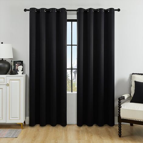 Rideaux occultants à œillets, 220x140 cm, pour salon, chambre, chambre d'enfant, lot de 2, noir