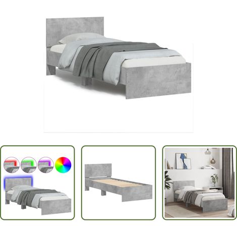LED-Leuchten - Bettgestell mit Kopfteil und LED-Leuchten Betongrau 90x190 cm (1/5)