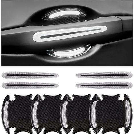8 x Protecteur de poignée de porte de voiture résistant aux rayures, autocollants autocollants de poignée de porte de voiture, autocollants 3D pour poignée de porte avec bandes de sécurité réfléchissa