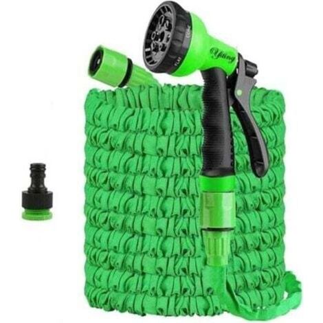 Tuyau d\'arrosage extensible (7,5 m/15 m/30 m/37,5 m/45 m/60 m) avec 8 jets, raccords adaptables 1/2" et 3/4", flexible d\'arrosage extensible (30 mètres), vert (1/4)