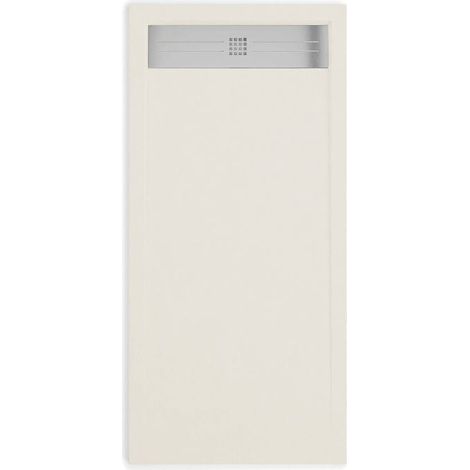 Mineralguss-Duschwanne extra flach ELITE Schieferoptik BEIGE 70x140cm Ablaufschutz in Chrom Ablaufschutz in Chrom