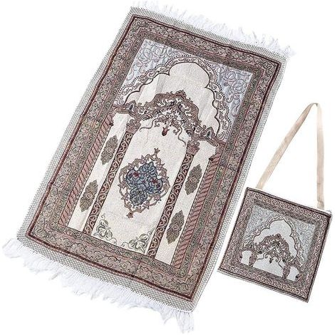 Tapis de prière portable, tapis de prière de voyage pliable pour musulmans 105x65cm (gris) (1/5)