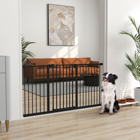 Barrière de sécurité animaux porte fermeture automatique système de double verrouillage sans perçage 3 extensions noir