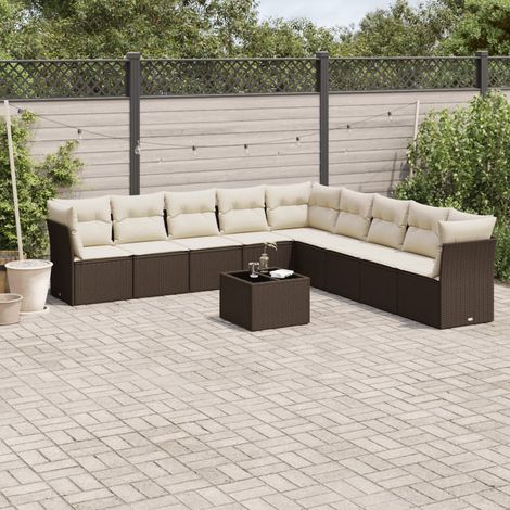 Salon de jardin 10 pcs avec coussins marron résine tressée (1/5)
