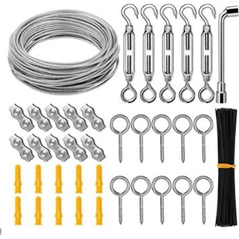 3mm Cable Acier Câble Métallique,30m Corde en Acier Inoxydable, tendeur M5 en acier inoxydable,cable acier jardin