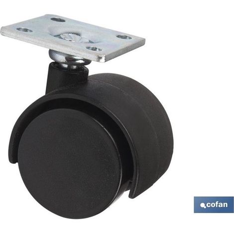 Roue en plastique Ø30mm avec plaque et support pour meubles et chaises, noire et résistante.