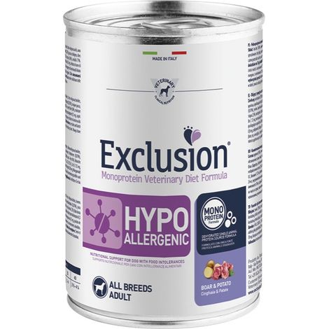 Exclusion Dog Diet Hypoallergenic Cinghiale e Patate - Lattina 400 Gr - Cibo Umido Cani
