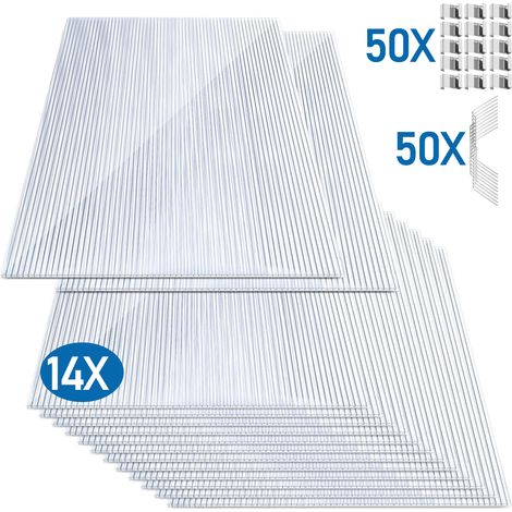 Randaco Plaques polycarbonate pour serre 10,25 m² lot de 14 panneaux translucides 4 mm 121 x 60,5 cm, résistants aux UV, 100 clips inclus (1/5)
