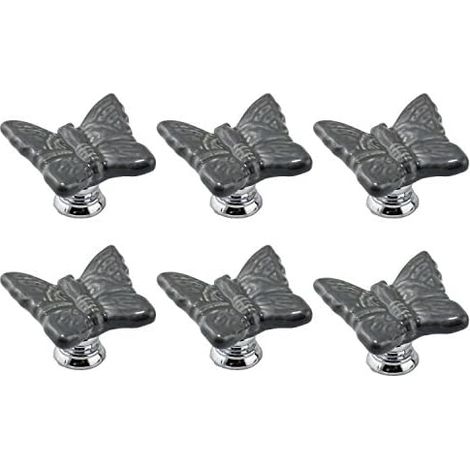 lot de 6 Boutons de porte en céramique en forme de papillon mignon - Boutons de placard et de tiroir de cuisine à la main ronds peints à la main - Poignée d'armoire (1/4)