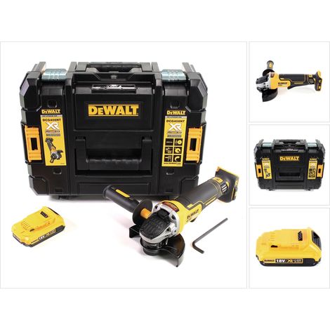 Amoladora angular sin cable DeWalt DCG 406 NT 18V 125mm sin escobillas + 1x batería recargable 2.0Ah + TSTAK - sin cargador