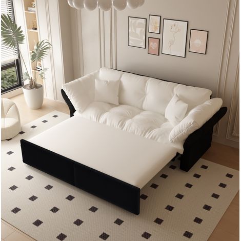 Divano letto convertibile 3 in 1 Queen Size in velluto con 2 cuscini beige DESVIAE (1/5)
