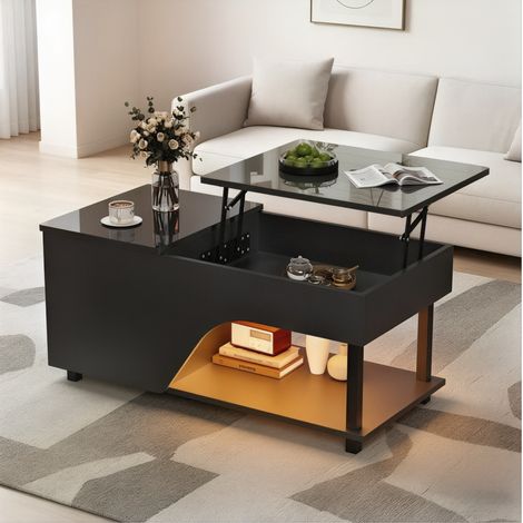 Couchtisch höhenverstellbar mit Stauraum 100 cm Schwarz OKMYHOME (1/5)
