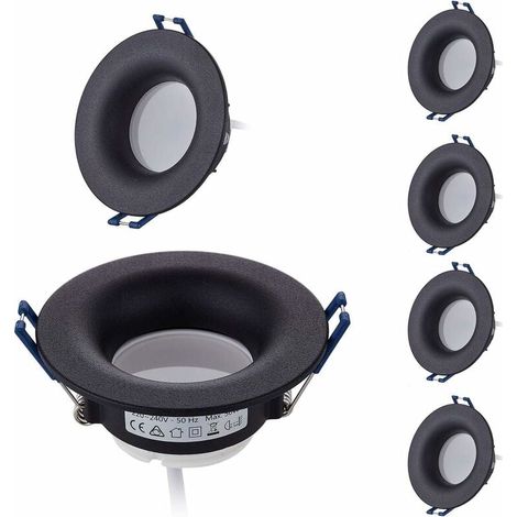6er-Set komplett schwarze runde LED-Einbaustrahler mit GU10-Leuchtmitteln, Warmweiß-Modul 3000 K, 5 W, 430 lm, entspricht 50 W, IP20, dimmbar, Einbaustrahler Ø 68 mm [Energieklasse F]