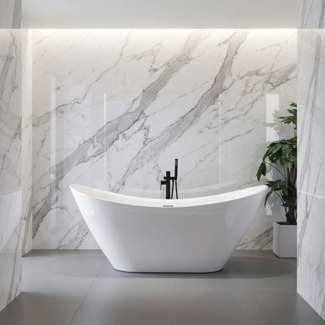 Vasca da Bagno modello Freestanding Ovale in Acrilico Bianco Lucido - 150x75x72 cm