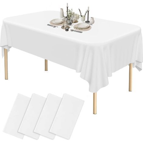 Lot De 4 137cm x 274cm Nappe Blanche Jetable peva, Nappe Rectangulaire , Nappe Exterieur Impermeable Jardin, Nappe de Table pour Mariage, Banquet, Restaurant (1/5)