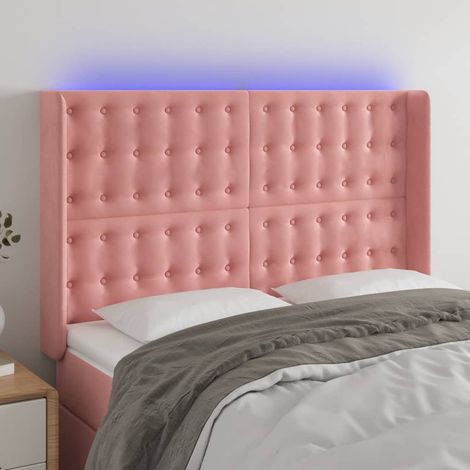 Tête de lit à LED Panneau de lit pour Lit adult Décoration murale Rose 147x16x118/128 cm Velours RJYKXR619125 (1/5)