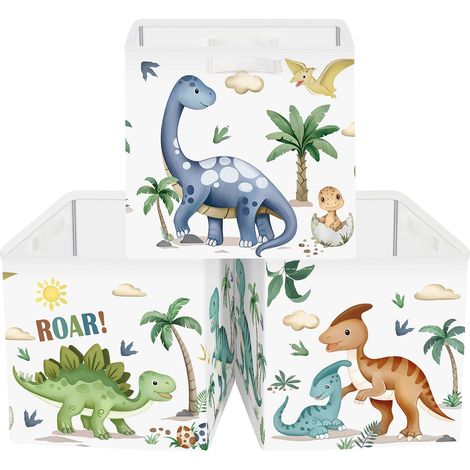 Lot de 3 Dinosaure Cube de Rangement Enfant Storage Box  Boite Rangement Tissu Avec Poignées, Pliable Panier pour Salle de Bain, Capacité maximale de 25 kg, 30x30x30 cm (1/5)